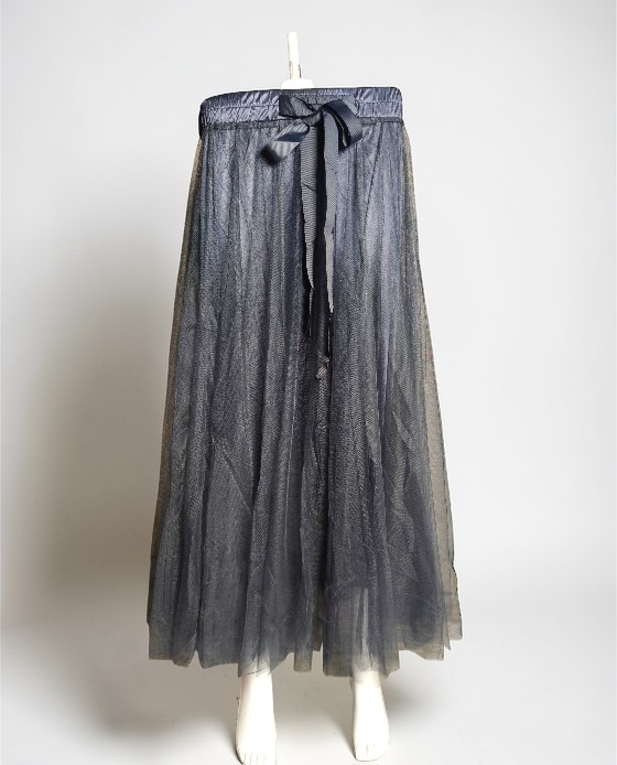 Double Shade Layered Long Net Skirt