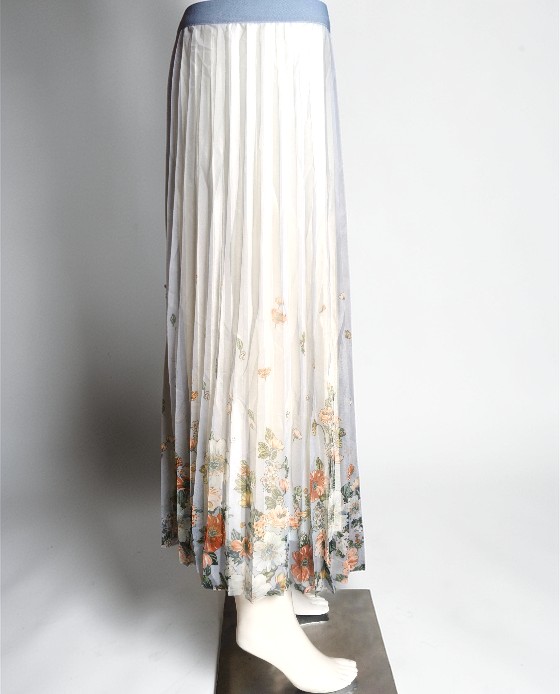 Net skirt_ Bottom-line printed Skirt