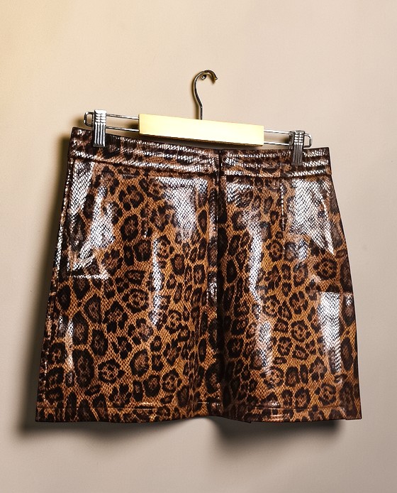 Leopard print  Leather Skirt